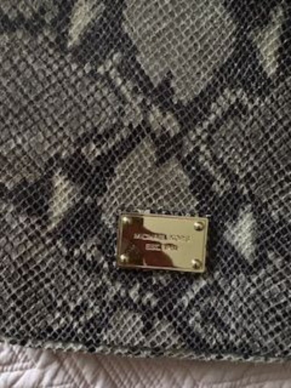 Michael Kors Snakeskin Embossed Zip Around Tablet Case Grey Cream Gold Logo - Picture 3 of 4